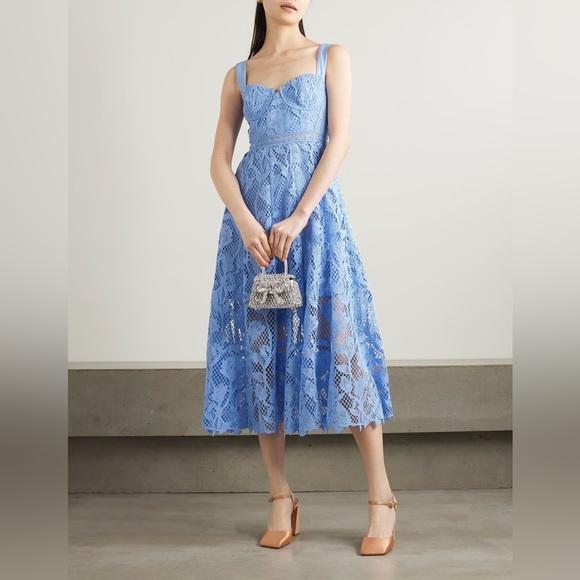 Self-Portrait Dresses & Skirts - Self Portrait Blue Guipure Lace Midi Dress